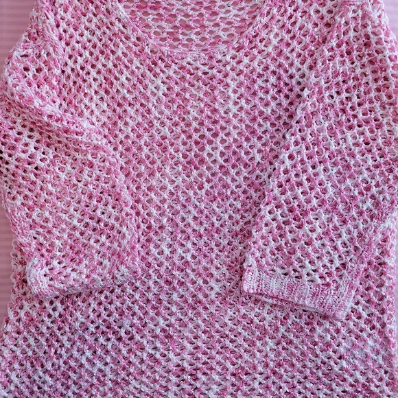 Pink & White Crochet Knit Sweater w/sparkles Size Small loose fit top - Picture 5 of 8